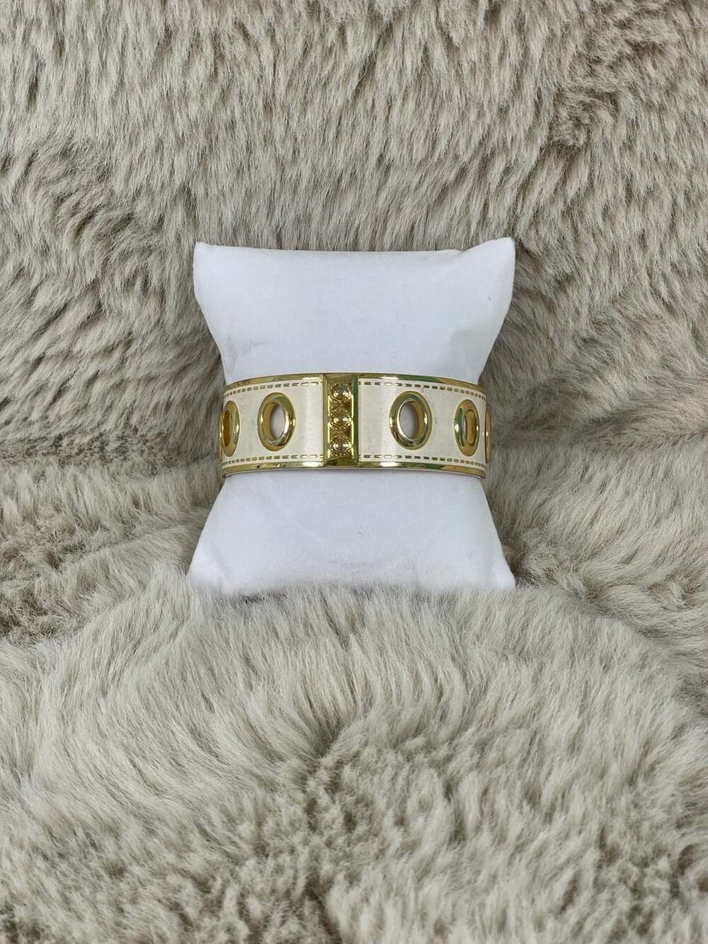 Coach 3/4" Wide Grommet White Enameled Gold Bangle Bracelet